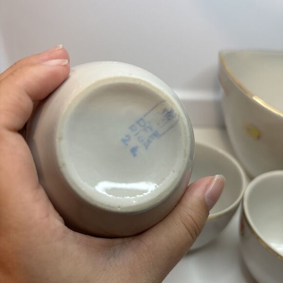 Vtg compote service Riga Porcelain PFF Stamps For 4 Servings Hand painted Apples - Picture 12 of 16